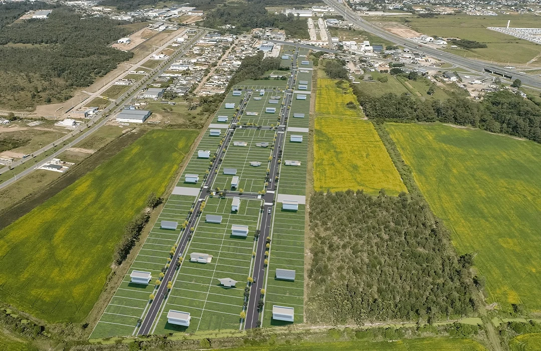 Loteamento quinta da boa vista em Pelotas RS vista aerea de render